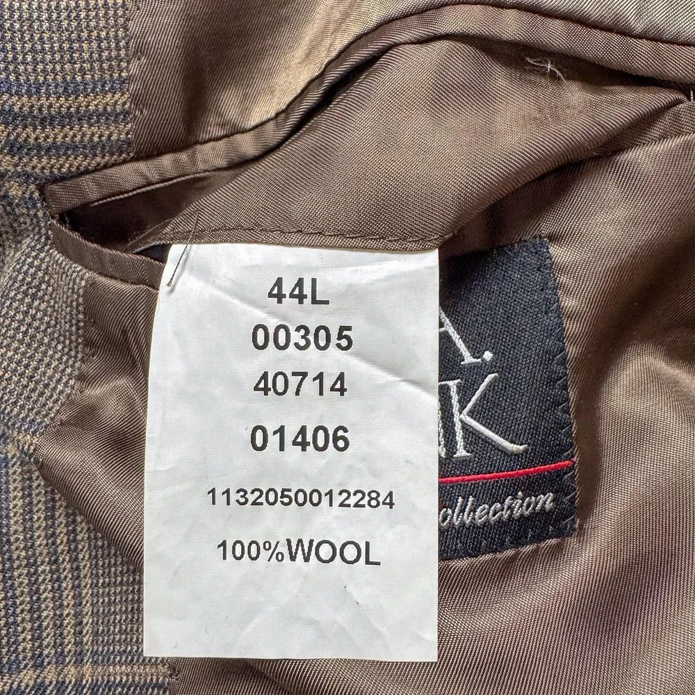 Jos A Bank Signature Blazer Mens‎ 44L Brown Plaid 100% Wool Sport Coat Jacket